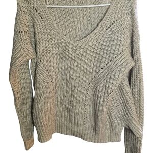 Pink Rose V-Neck Sweater - Beige